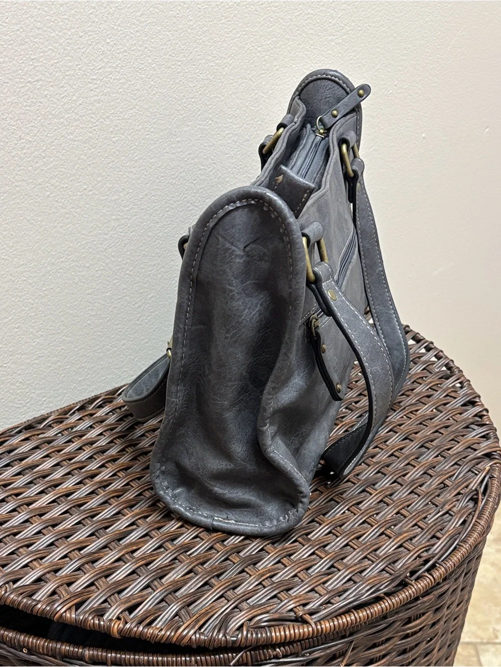 b.o.c. Gray Faux Leather Shoulder Bag with Front Zip Pocket